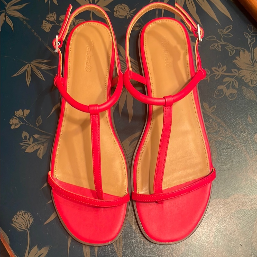 Madewell Red and Tan Sandals with Minimalist Design